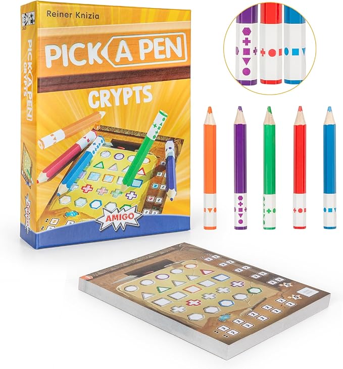 AMIGO Games Pick a Pen Crypts – Highly Innovative Roll & Write Dice Game – Score Points by Completing The Most Rows & Columns – Perfect for Family Game Night - Kids & Adults Ages 8+