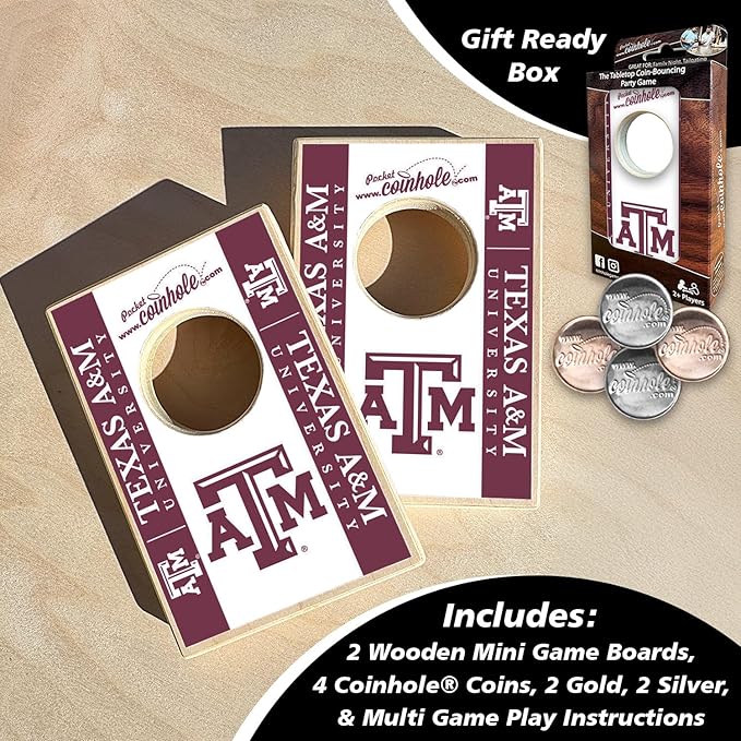 Tabletop Cornhole Game Set | Officially Licensed College Mini Football Cornhole Board Game | Includes Coins