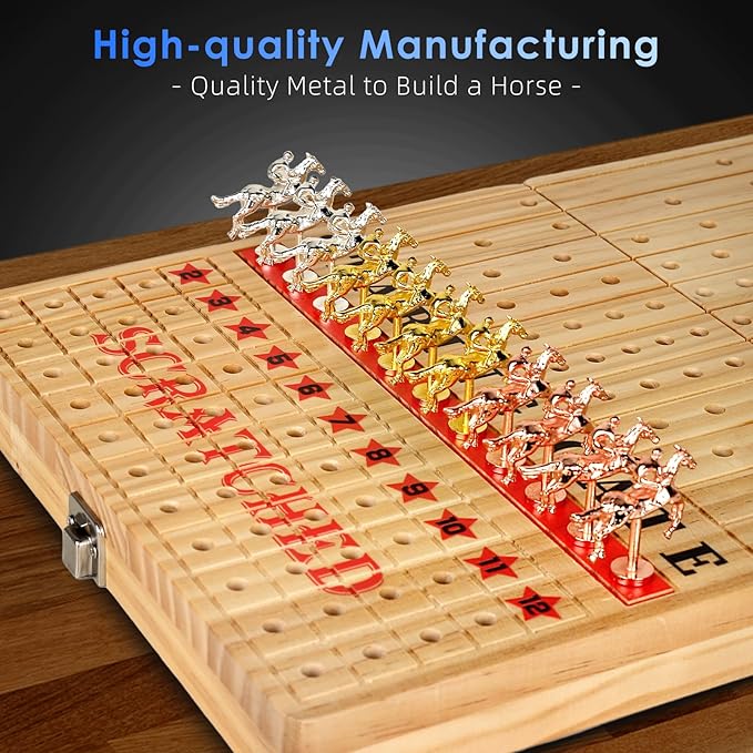 21in Foldable Horse Racing Board Game Includes Elegant Large-Scale Horse Racing Board 11 Metal Horses 2 Dice 2 Decks of Fine Playing Cards 100 Chips Deluxe Packaging Ideal for Team and Family Games