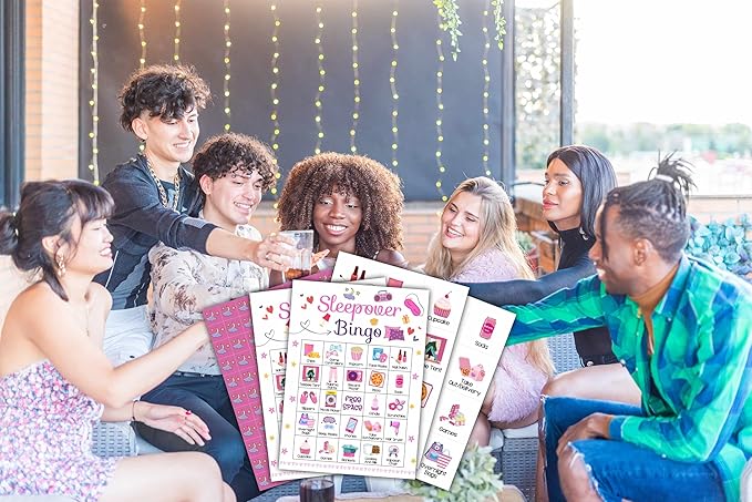 Sleepover Bingo Cards, Pajama Party Game for 24 Players, Slumber Party/Bridal Shower Games for Friends Besties, Women Birthday Party Favors Supplies Decorations(34)