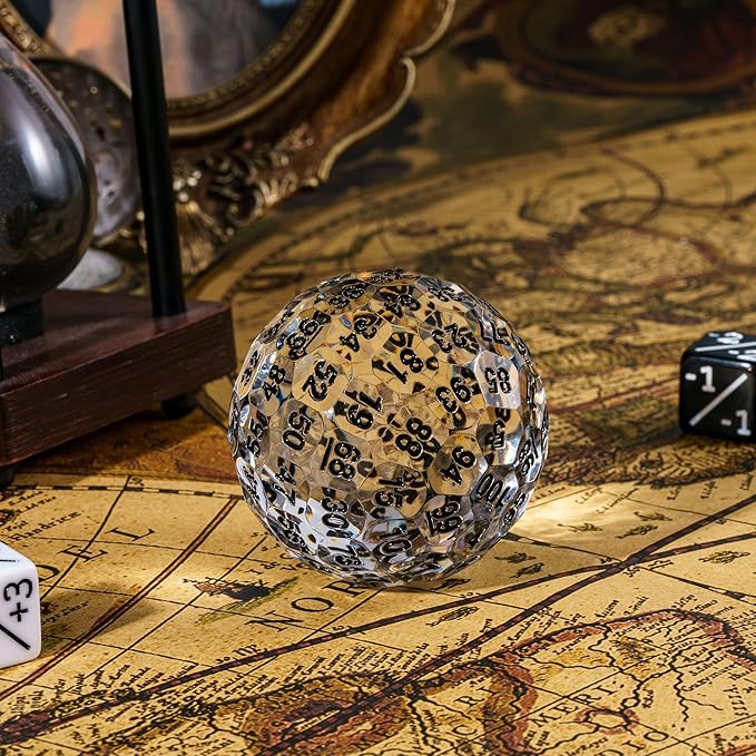Upgraded D100 Dice, Single 100 Sided Polyhedral Dice D100 Die 50mm, D&D Dice D100 Game Dice, 100 Sided Cube with Metal Storage Tin(T/Black)