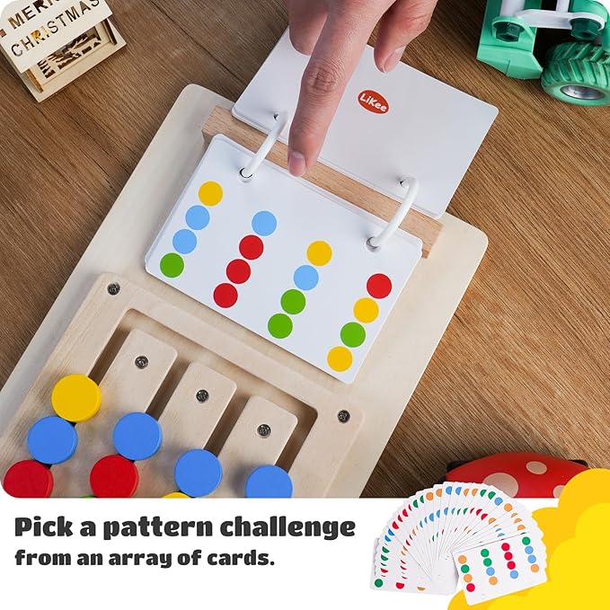 LiKee No-Lose-Parts Wooden Color Matching Slide Puzzle for 3+ Years Old, Montessori Learning Toys for Toddlers Fine Motor Skills, Board Games for Kids Boys Girls Birthday Airplane Travel Road Trip