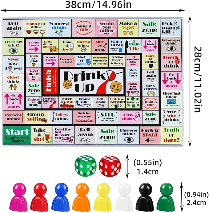 Leather Mat Drinking Board Game, Drink Up Board Game, Funny Party Interactive Drinking Games for Adults Party, Bachelorette Party, Family Play, Game Night, Age 21+, 2-8 Players