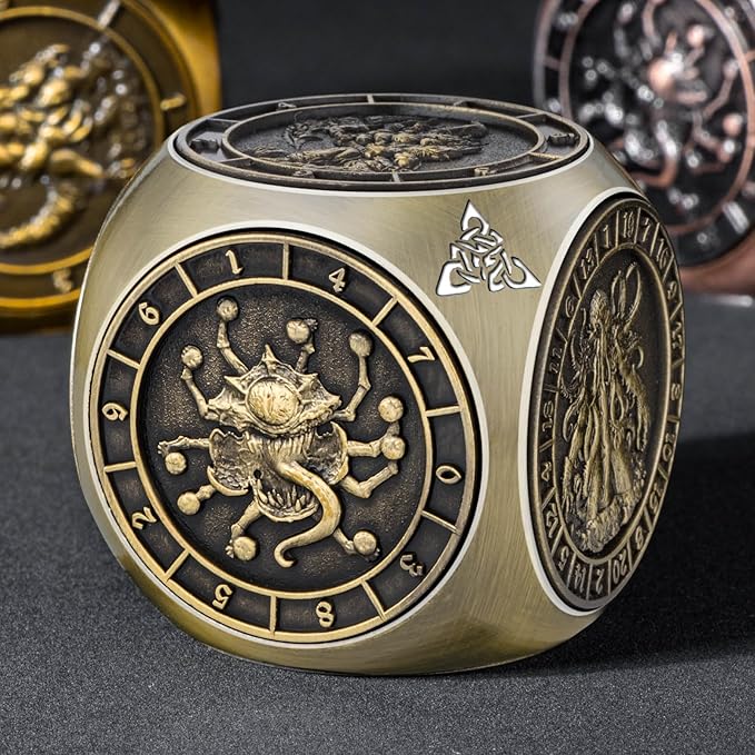 7 in 1 Spinner DND Dice Set, Metal D and D Dragon Dice with Gift Box, Role Playing Dice, Bronze