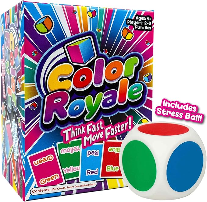 Color Royale - The Fast-Paced Game That Will Break Your Brain! - Fun Fast-Paced Family Party Card Game with Included Stress Ball Dice - Multiple Games Included in One - 4+ Ages