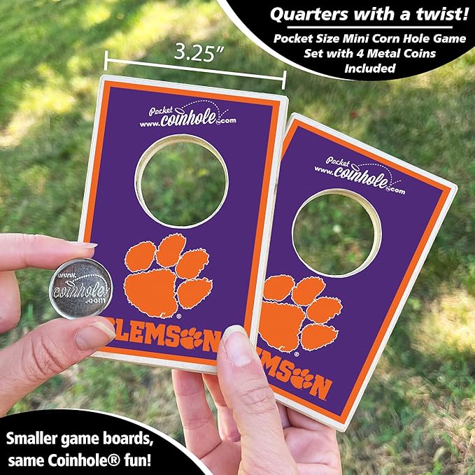Tabletop Cornhole Game Set | Officially Licensed College Mini Football Cornhole Board Game | Includes Coins