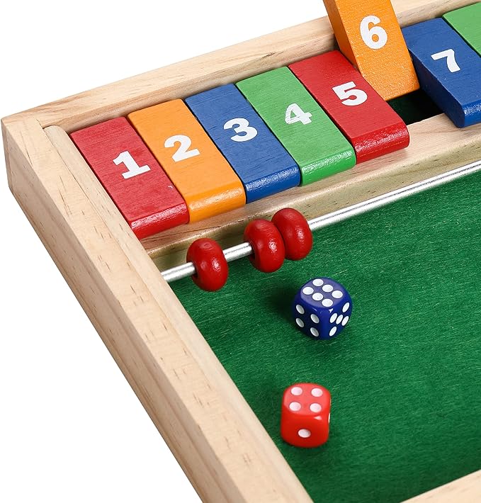 STERLING Games Kids Shut The Box Game for 2 Players | Wooden Math Toy Dice Game for Kids and Small Children | STEM Educational Toy for Learning Mathematics and Addition