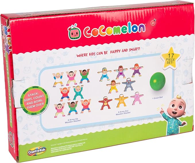 Be Amazing! Toys CoComelon Wooden Balancing Stackrobat Game- 16+ Piece Stacking Montessori Activity for Boys & Girls Ages 3+