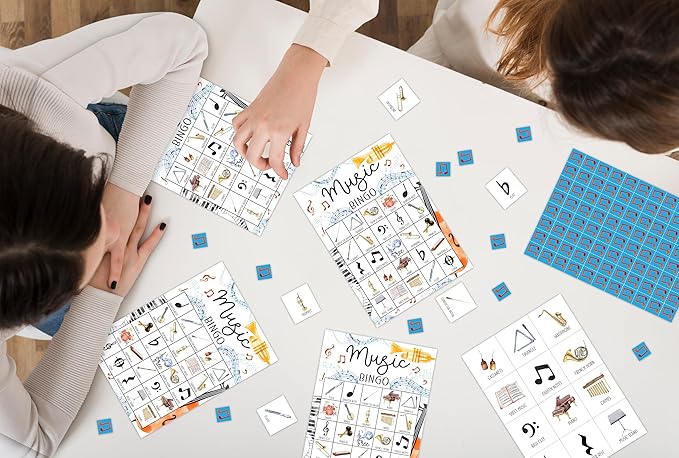 Music Bingo Game for Adults - Birthday Party Set, Cards, Favors for Family Singers and Music Lovers - Party Activity Decor & Supplies -03