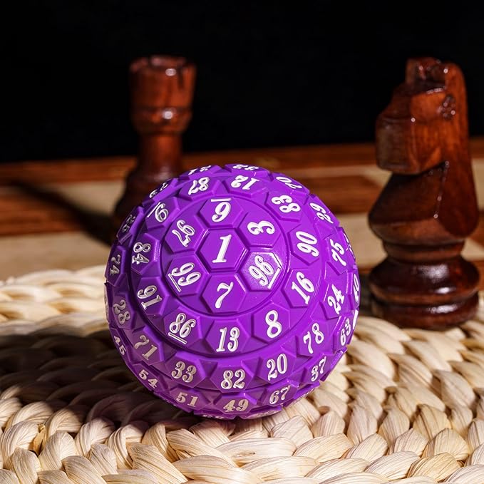 100 Sided Polyhedral Dice, Single D100 Game Dice, 100 Sided Cube with Black Pouch, D100 die 48 mm (Opaque Purple with White Number)