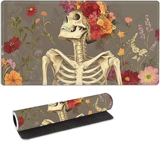 for MTG Playmat with Storage Bags, Card Playmat for TCG Card Playing Game,Rollable & Foldable for PTCG and Board Game Mat for Cards,Non-Slip Skull Flower Desk Mat for Home Office