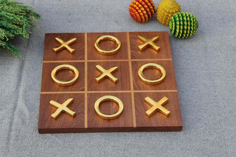 T one wooden Tic Tac Toe Game for farmhouse decor | coffee table decor | Table Top modern home decor for Living Room | board games for adults (Design-3)