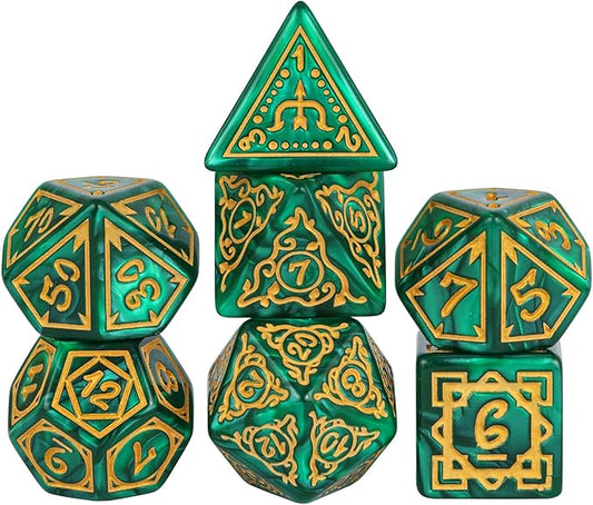 Dice DND, Polyhedral Dice Set(7 Pcs) D&D Dice with Leather Dice Bag for Dungeons and Dragons Role Playing Dice Games RPGs(Druid - Green)