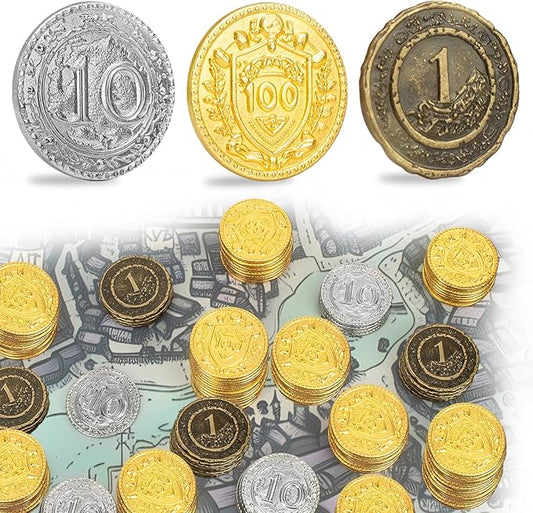 Byhoo 30PCS Metal DND Coins, 1.2" Gold Silver Copper Tokens with Face Value for Board Game and Tabletop RPG, Fantasy Metal Coins for Pirate Game Party Cosplay