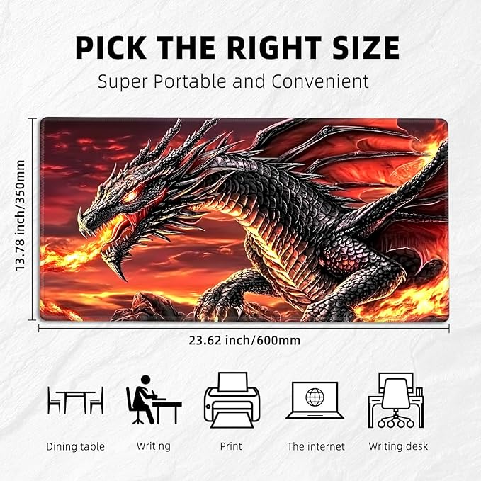 for MTG Playmat with Zones Storage Bag, for TCG Playmat and Playing Card Mat for Magic Board Games, Fire Dragon Non-Slip Stitched Edges Game Mat, Rollable Foldable Card Playmats