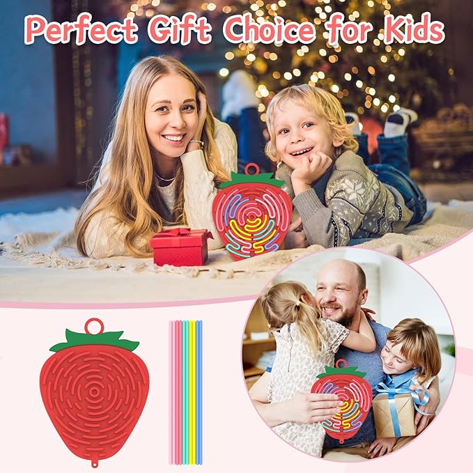 Silicone Sensory Activity Board,Double-Sided Busy Board for Fine Motor Skill,Fidget Toy for Calming, Stress, Anxiety, ADHD , Autism , Silent, No Mess , Kids 3+ & Adults(Strawberry,Red)