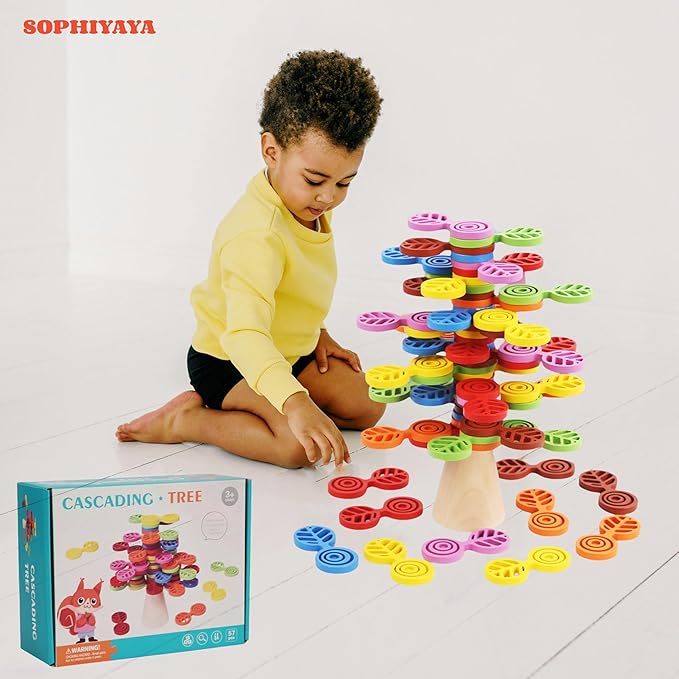 Montessori Stacking Toys – Wooden Colorful Stacking Tree Toy, Balance Games for Kids, Educational STEM Toys for Toddlers