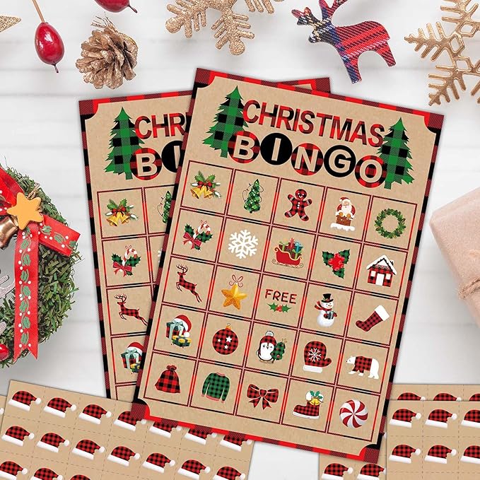 Joy Bang Christmas Games for Kids, 24 Player Christmas Bingo Cards Crafts for Kids Winter Holiday Games Activities for Family Large Group Classroom Xmas Party Favors Supplies Gifts