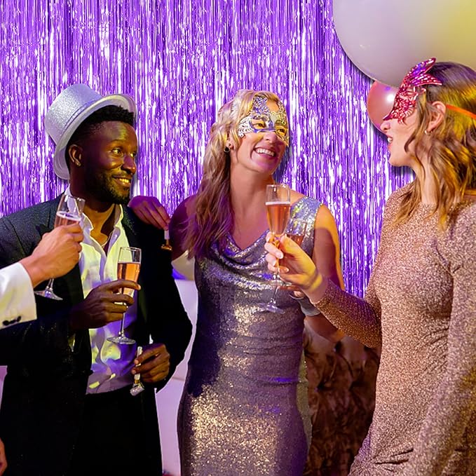 2 Pack Purple Backdrop Tinsel Streamers Foil Fringe Backdrop Halloween Party Decorations Purple Backdrop Curtain Birthday Graduation Bachelorette Christmas New Year Party Decorations