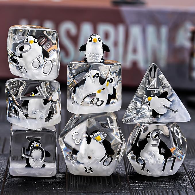 Penguin DND Resin Dice Set, Polyhedral D&D Dice Penguin Dice D and D for Dungeons and Dragons MTG RPG Board Games