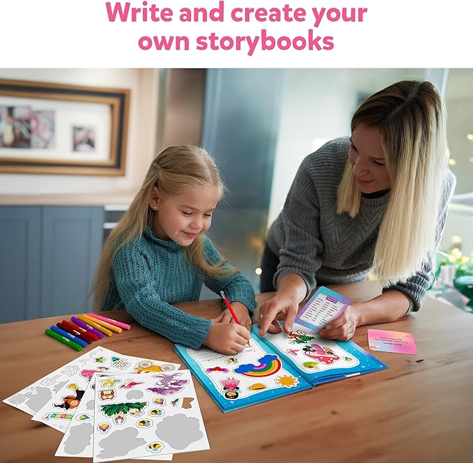 Skillmatics Storybook Art Kit - Unicorn & Princesses Art Kit for Kids, Write & Create Fairytale Stories, Creative Activity for Girls & Boys, DIY Kit, 300+ Stickers, Gifts for Ages 5, 6, 7, 8, 9, 10