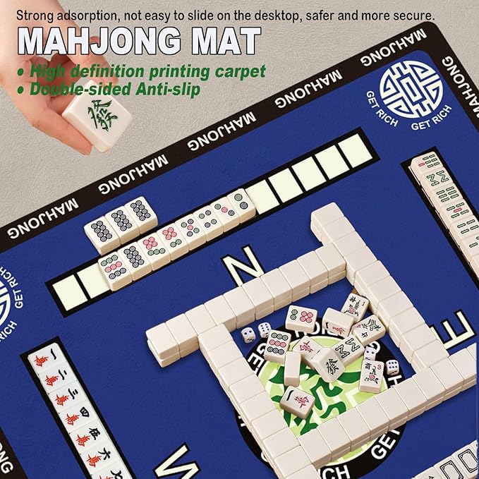 2025 Mahjong Mat,32.4 * 32.4 Inch Mahjong Mat for Table - Premium Noise Reduction and Non-Slip Game Mat Surface for Poker, Board Games Table Mat, Card Games, Tile Games