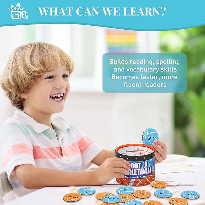Sight Words Games, Basketball Flash Cards Letters Learning Game, Toddler Classroom Reading Letters Phonic Spelling Toy, Montessori BoxInPlay, Educational Cardboard Birthday Toy for Kid
