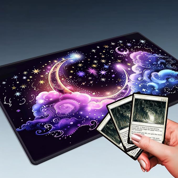 MTG Playmat Size 23.6x13.8in with Storage Bags Portable Playmat TCG and Board Game Mat for Cards Rubber Base Slip-Resistant Mousepad Desk Mat (Pink Cloudy Moon,No with Zone)