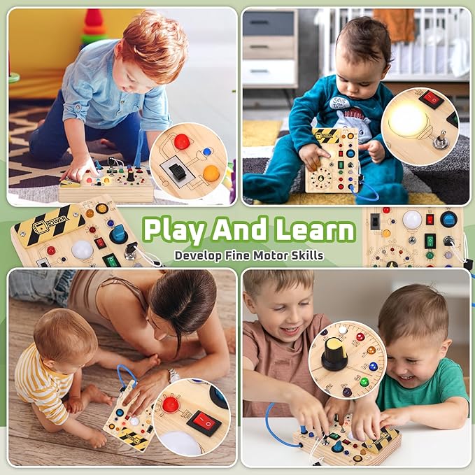 Busy Board 【Plus Version】 with 23 LED Light,Montessori Toy for 1+ Year Old,Engaging Sensory Board for Fine Motor Skills,Gifts & Travel Toys for Toddlers 1-3
