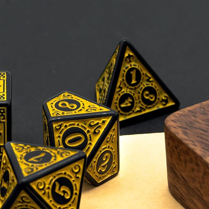 Dice Set D&D-DND Polyhedral Dice (7 Pcs) with Gift Dice Bag for Dungeons and Dragons Role Playing Dice Games RPGs (Dice-Yellow with Black Edge)
