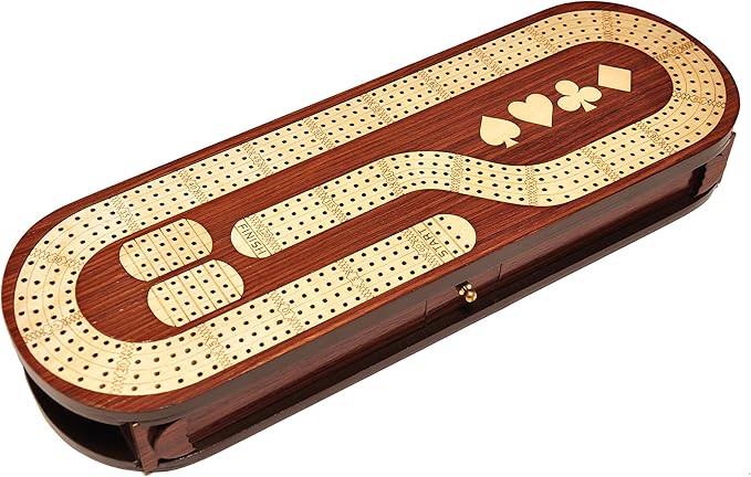 Palm Royal Handicrafts 4 Track Cribbage Board Made with Rose Wood/Maple Wood with Place of Skunk and Corner 4 Track Continuous Cribbage Board
