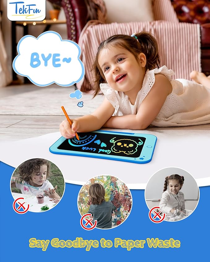 TEKFUN LCD Writing Tablet for Kids, 10 Inch Toddler Doodle Board, Drawing Pad for Teens, Mess Free Coloring Board, Preschool Learning Toys,Christmas Birthday Gifts for 3-12 Year Old Girls Boys (Blue)