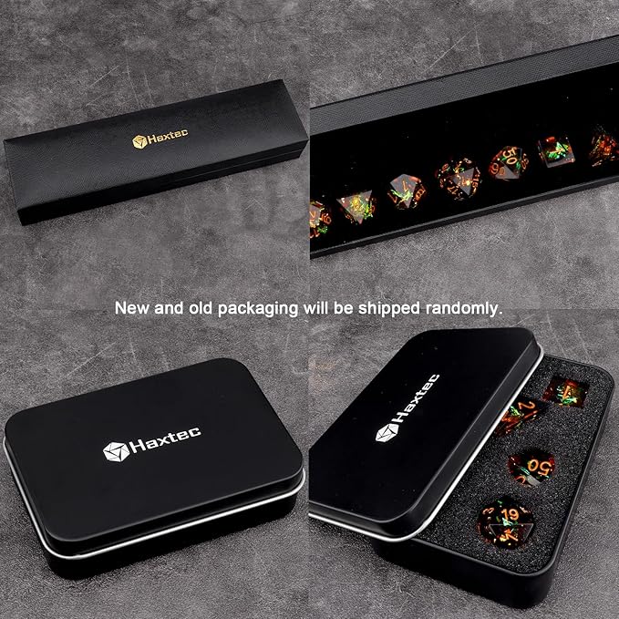 Haxtec Galaxy DND Dice Set Sharp Edge Dice with Dice Case Handmade Yellow Black Resin D&D Dice Set for TTRPGs Dungeons and Dragons Gifts