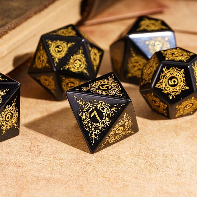 UDIXI Stone D and D Dice Set 7PCS Obsidian Dice D&D with Gift Case for Dungeons and Dragons Tabletop Game