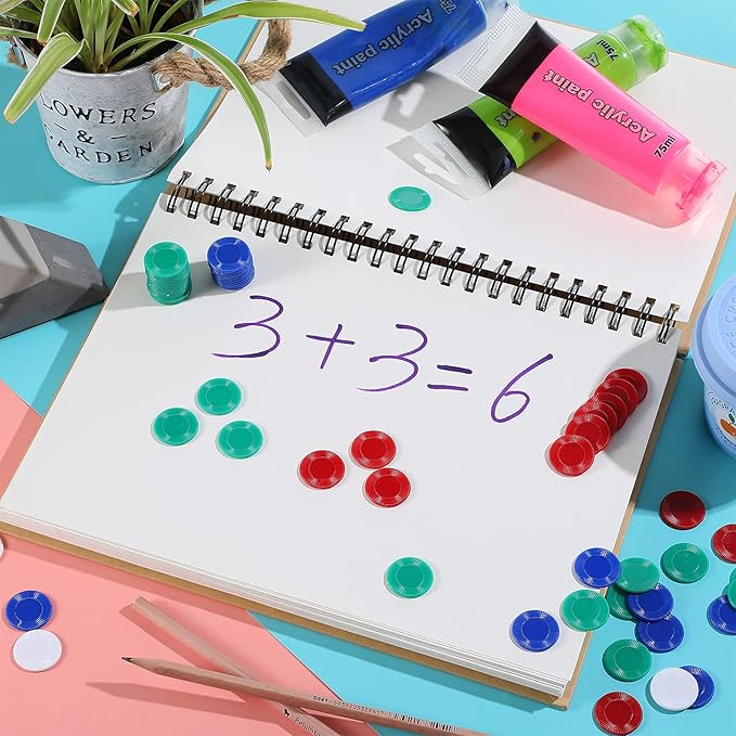 Skylety 400 Pieces Plastic Poker Chips Game Chips 4 Colors Counter Card for Kids Game Playing Learning Math Counting Bingo Game Blank Chips Card for Kids Reward
