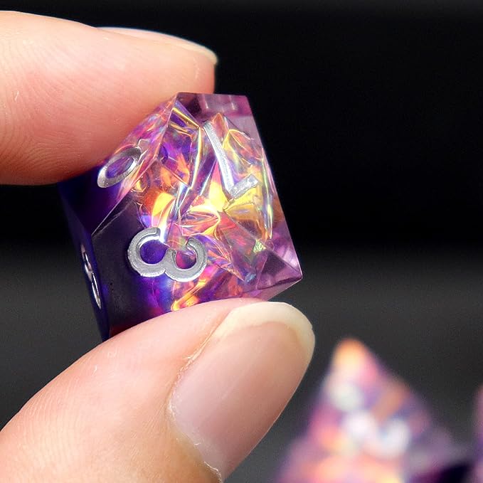 Haxtec DND Dice Set Sharp Edge Resin Dice with Dice Case Purple D&D Polyhedral Dice for TTRPGs Dungeons and Dragons DND Gift