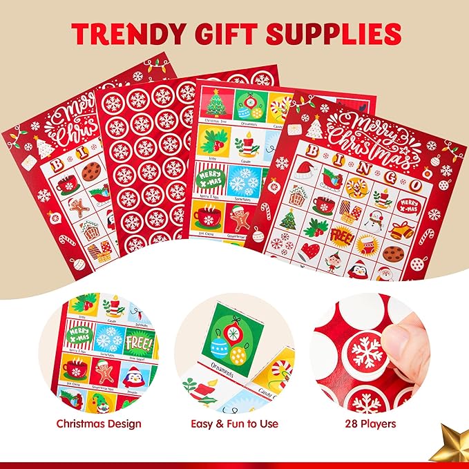 JOYIN 28 Players Christmas Bingo Card Games Set for Kids Xmas Party Board Games, Winter Bingo Card, School Classroom Charades Games, Party Supplies, Family Group Activity