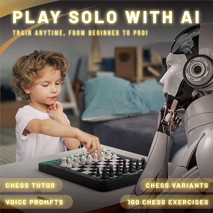 iCore Electronic Chess Set Pro Black : Voice Guide, 30 Levels, 100 Teaching Exercises, Learning Mode for All Ages
