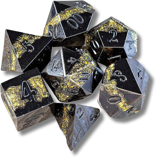 Sage's Portal Metal Riftstone DND Dice 7-PC Polyhedral Dice Set for DND TTRPG Dungeons and Dragons Pathfinder Oversized Designer Dice (Gloss Black/Chartreuse)