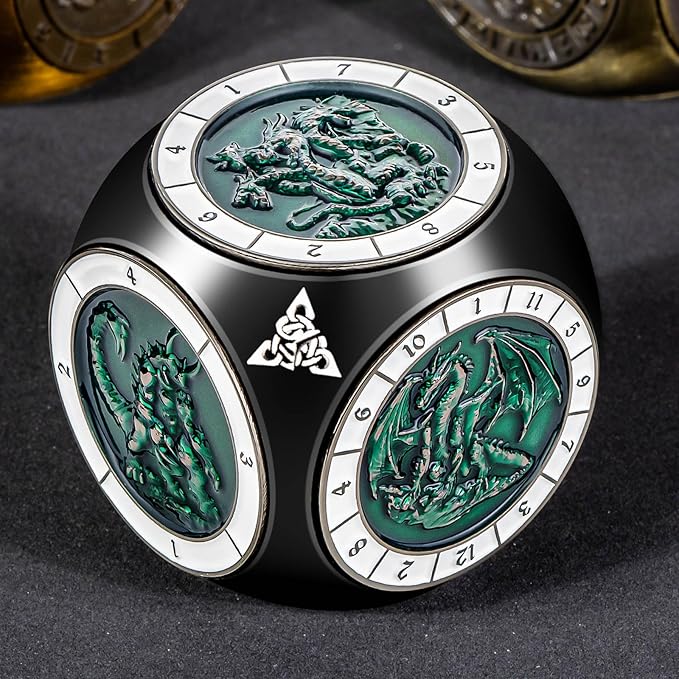 7 in 1 Spinner DND Dice Set, Metal D and D Dragon Dice with Gift Box, Role Playing Dice, Black Green