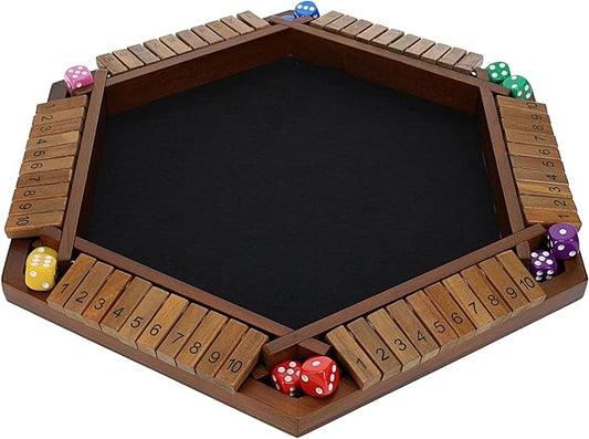 Shut The Box Game 6 Player – Walnut Stained Wood, Wooden Board Game, Table Games for Adults, Bar Games, Portable Dice Game for 1-6 Players, Classic Games