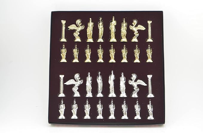 Medium Mythologic Pegasus Metal Chess Set for Adults,Handmade Pieces and Natural Solid Wooden Chess Board with Storage Inside King 3.35inc