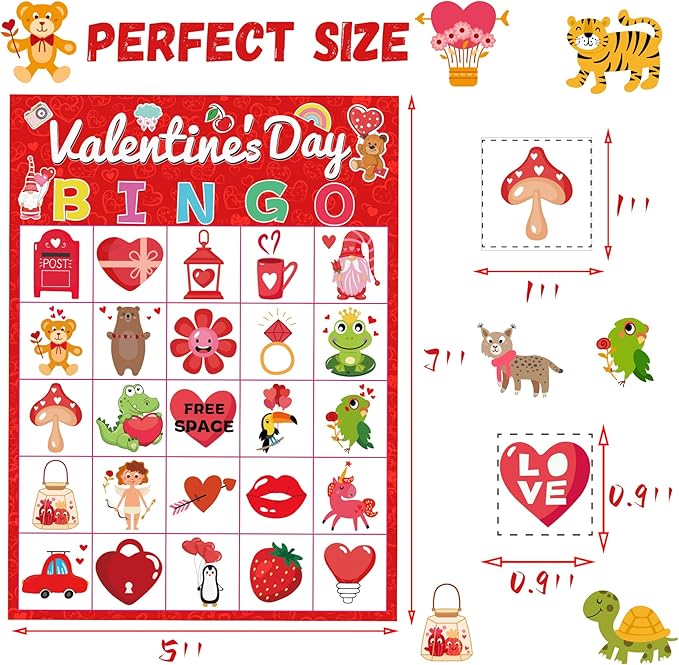 Valentine Bingo Game for Kids Galentines Games with 24 Valentine Players Cards for Adults Women Valentine Party Activities Favors Supplies