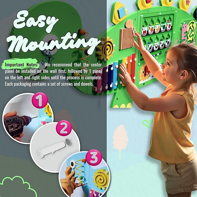 Activity Wall Busy Board, Sensory Wall Panel for Kids, 12 in 1 Learning Activity Center, Large Busy Board Wooden, Gift Idea for Kids 2-6 Years, Montessori Sensory Toys, Viga Toys