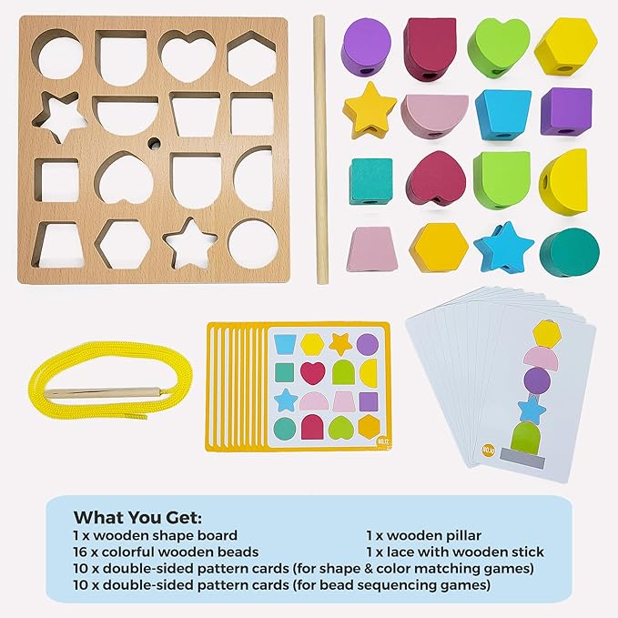 Jispring Puzzle Games for Dementia, 3-in-1 Color Matching Shapes, Wooden Shape Sorter for Alzheimers, Beads Sequencing for Elderly, Fidget Sensory Toys for Seniors, Keeping Hands Busy, Anxiety Relief