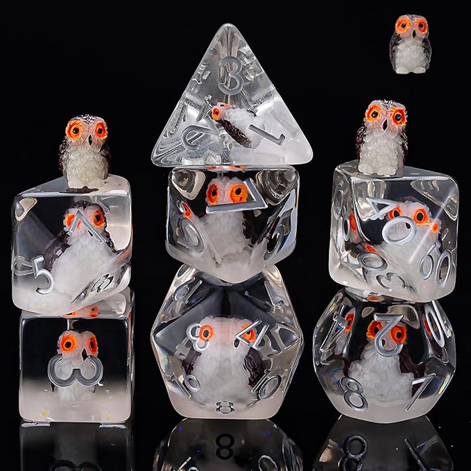 DND Resin Dice Set, Polyhedral D&D D and D Dice Inclusion Dice for Dungeons and Dragons MTG RPG (Owl)