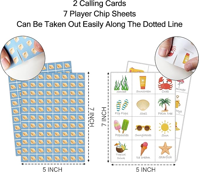 5"x7" Beach Bingo Game Cards (24 Kinds), Birthday Party Summer Game, Outdoor Indoor, Hiking, Trip Activities, Family Vacation Travel Bingo, Activity Games -008beach