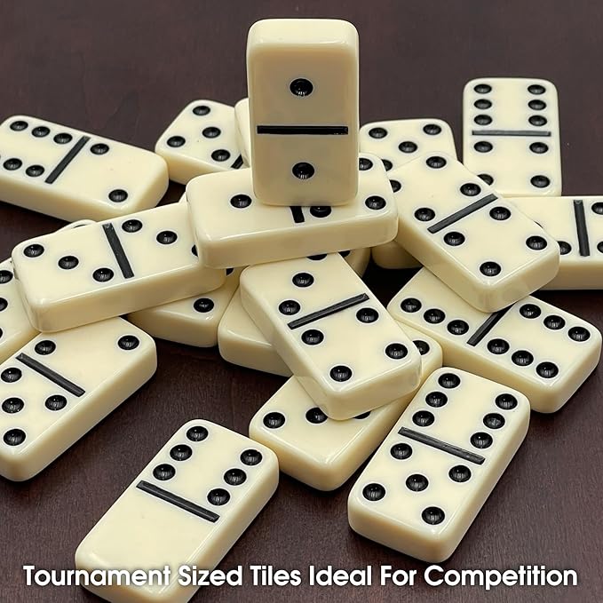 CHH Black/Cream Color Double 6 Jumbo Size Domino Tiles – Premium Set of 28 Ivory Dominoes – Classic Family Game in Cardboard Box