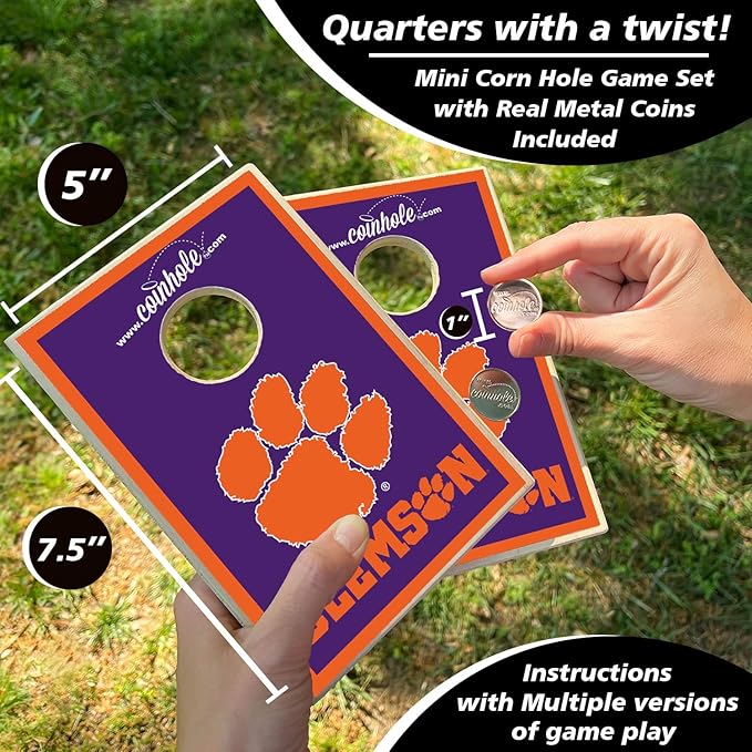 Tabletop Cornhole Game Set | Officially Licensed College Mini Football Cornhole Board Game | Includes Coins