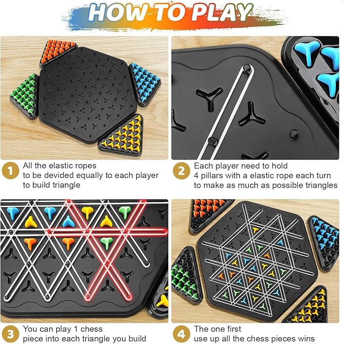 Chain Triangle Chess Game, Triggle Rubber Band Game, Triangle Chain Chess Game Set, Strategy Board Games, Famliy Night Games for Kids and Adults, 2 to 4 Players